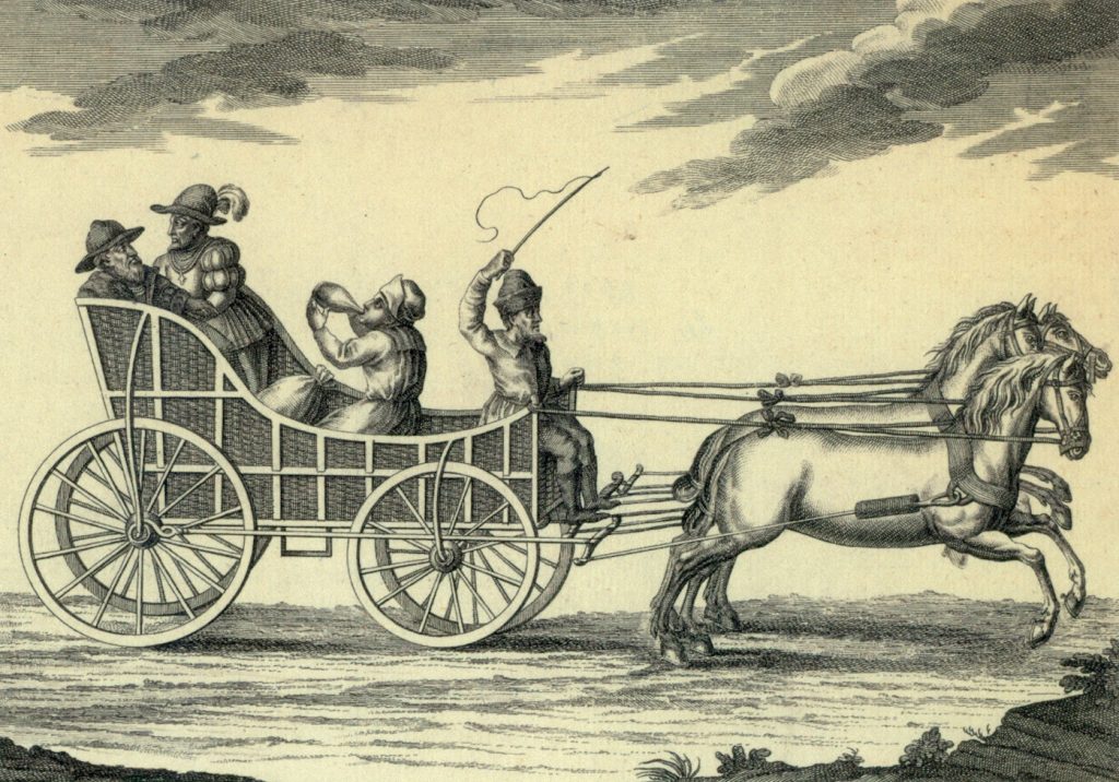Zeichnung von Pferdekutsche mit drei Pferden